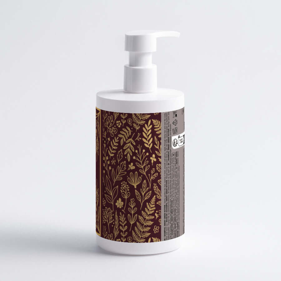 Gloss shampoo bottle with floral design on the label, promoting smooth and shiny hair.