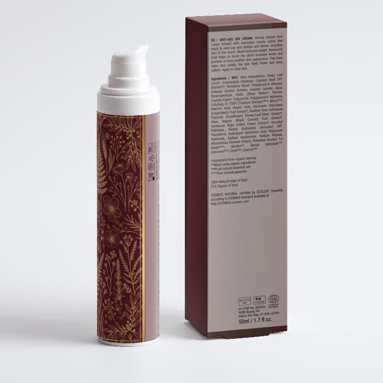 Hydrating day cream with hyaluronic acid in a stylish pump bottle with elegant packaging.